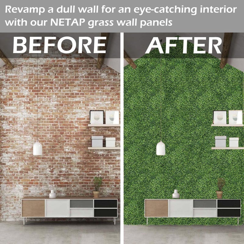 NETAP Grass Wall Panels, 10"x 10"(8pcs) 4-Layer Artificial Boxwood Faux Green Wall for Interior, Garden Party Wedding Backdrop, Indoor Outdoor Plant Wall Decor - Image 4